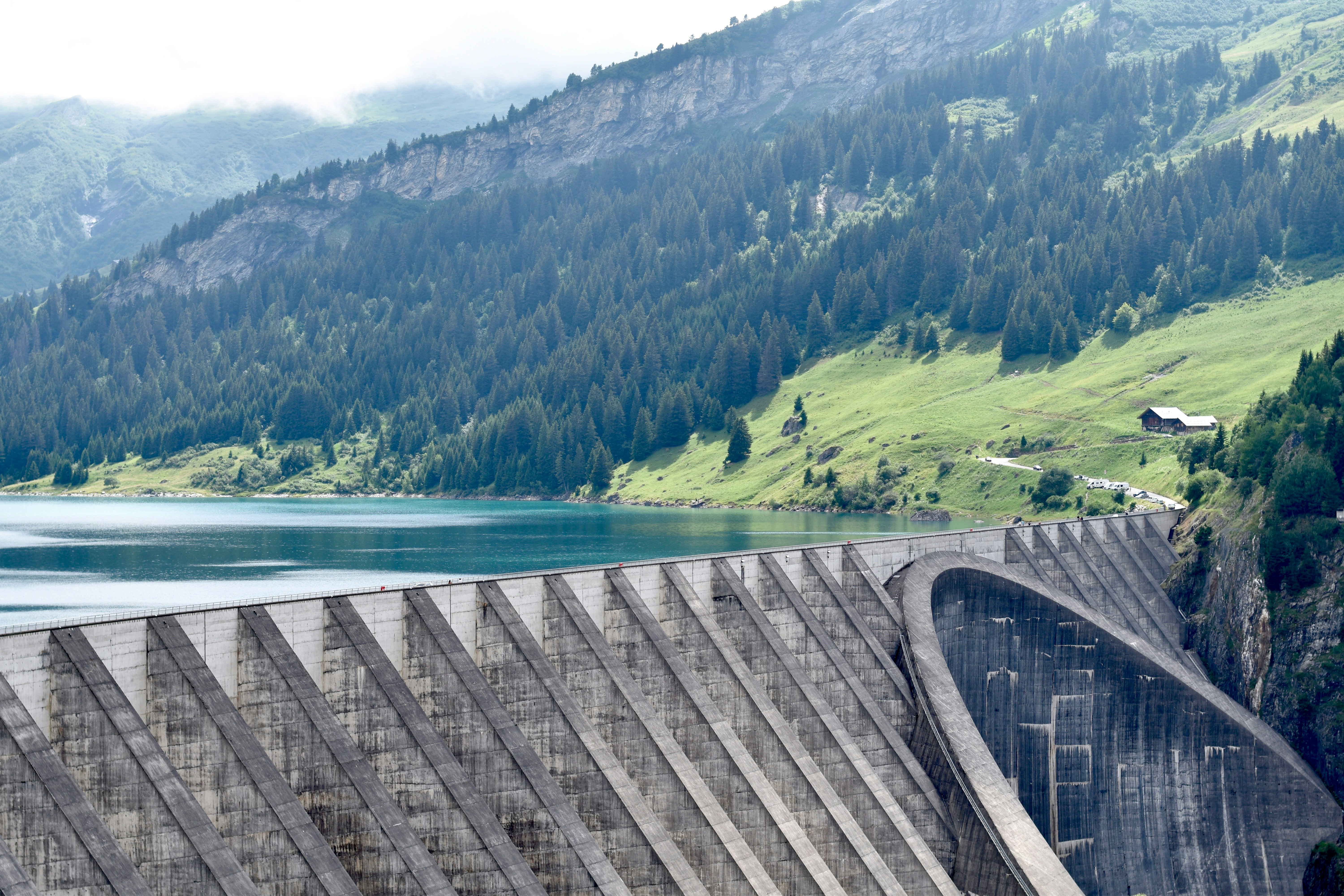 architectural photography of water dam